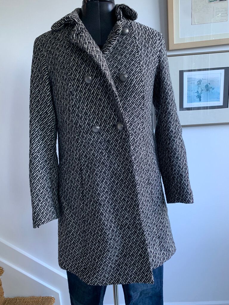 H&M Black and White Wool Blend Coat Size EU 38