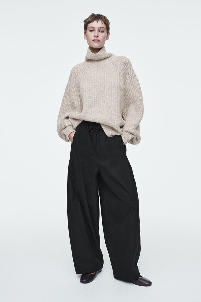 Cos Elasticated Barrel-leg Trousers - Black
