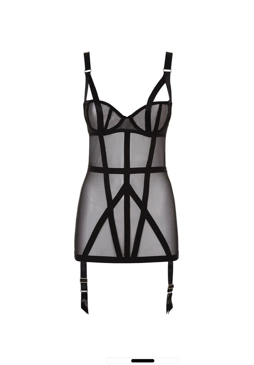 Bluebella Black Sheer Mesh Chemise With Garter Straps