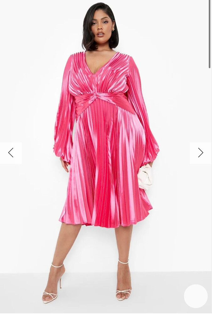 boohoo pink pleated dress Boohoo Maxi Dress Women's 14 Pink Pleated Wrap Style Balloon Sleeves NWT Glam
