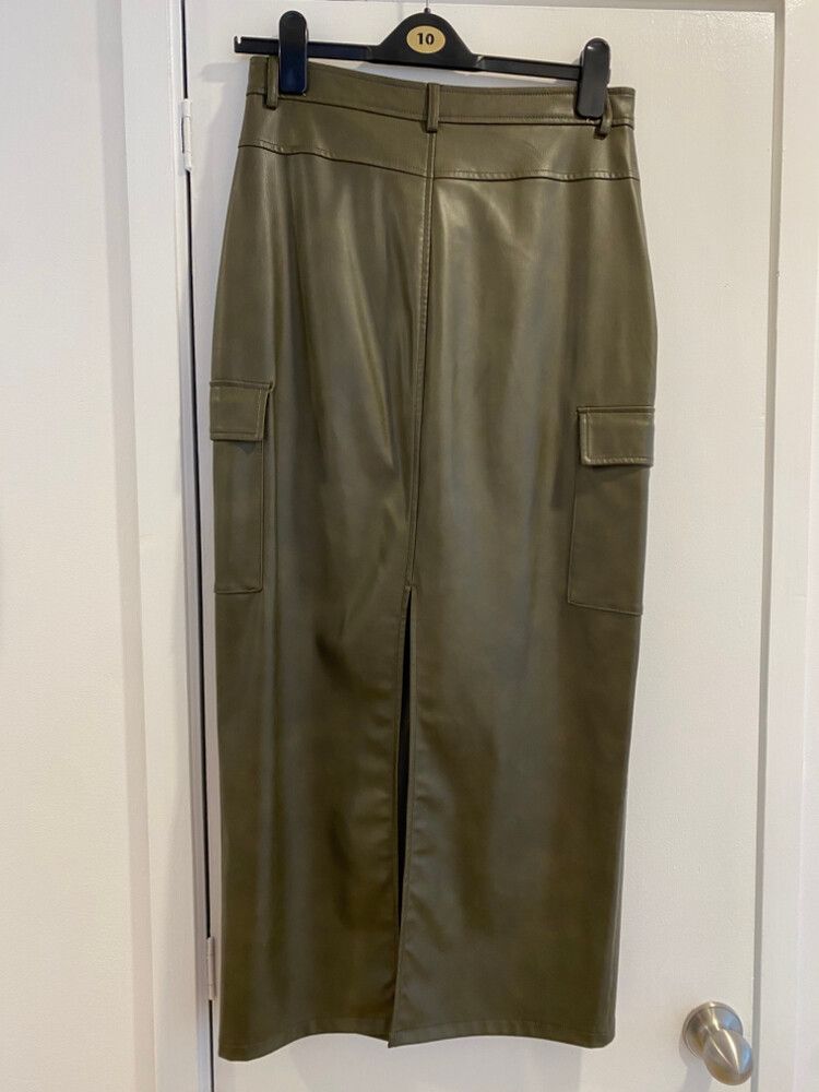 Zara Green Faux Leather Cargo Skirt