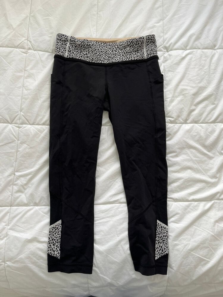 Lululemon pBlack Leggings With Leopard Print Panels