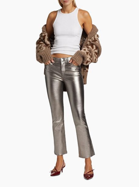 Frame  Le Crop Mini Boot Metallic Leather Trousers