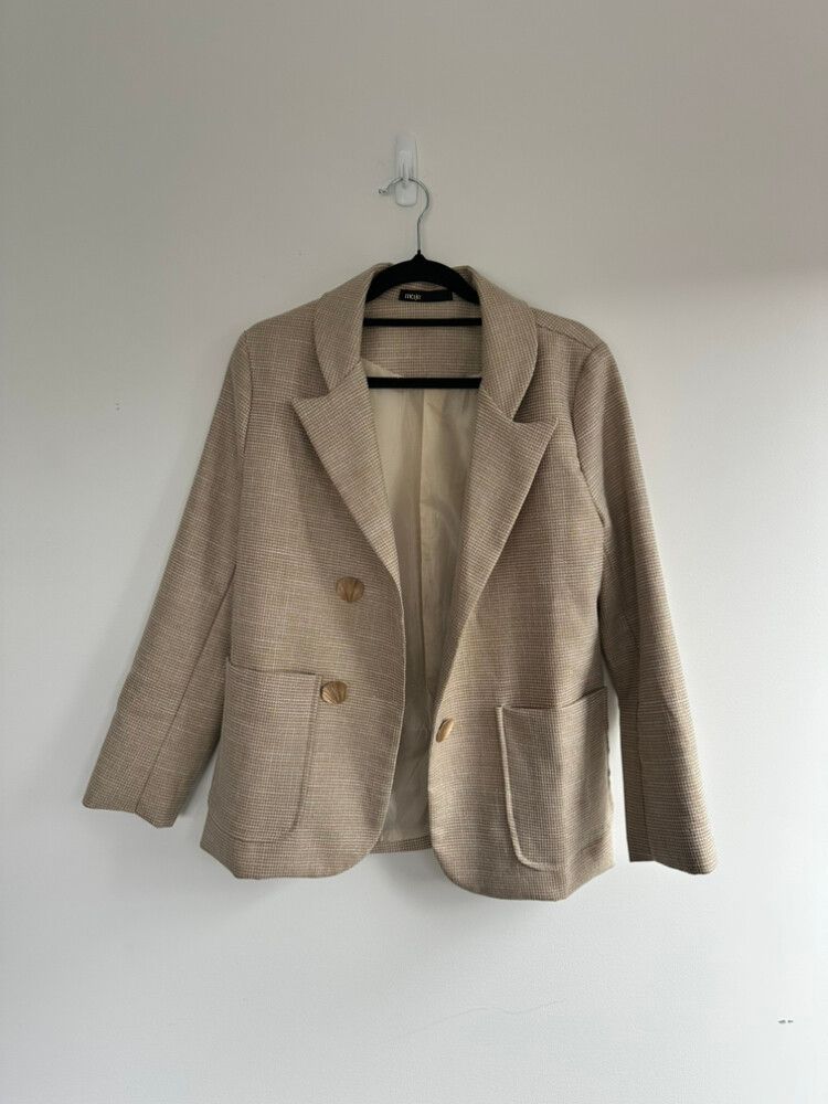 Maje Beige Houndstooth Blazer