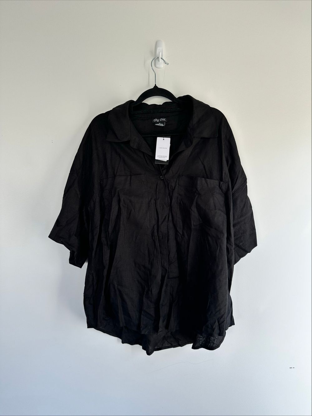 City Chic Black Linen Blend Shirt