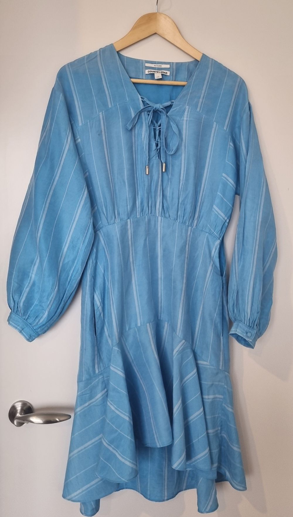 blue country road dress Second-Hand Country Road Linen Silk High Low Midi Dress Size 6  SwapUp