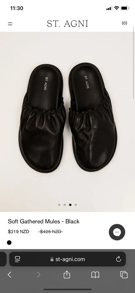 Brand New St. Agni Black Soft Gathered Mules