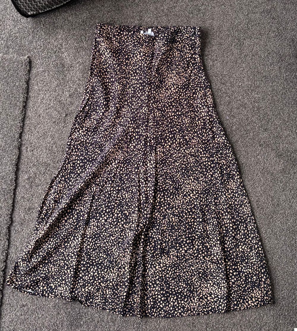 Navy copper spot midi skirt