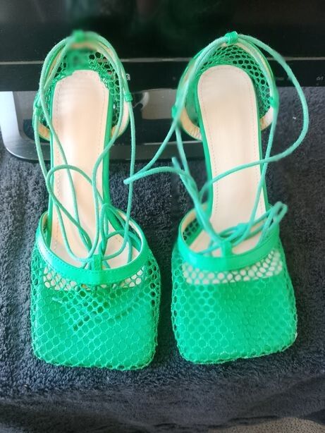 Green Mesh Lace Up Heels
