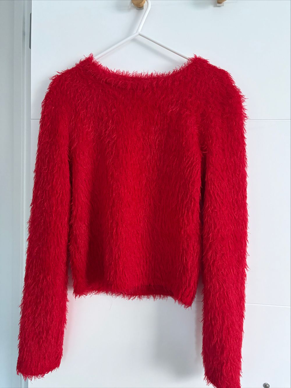 Bershka Red Fuzzy Cropped Jumper