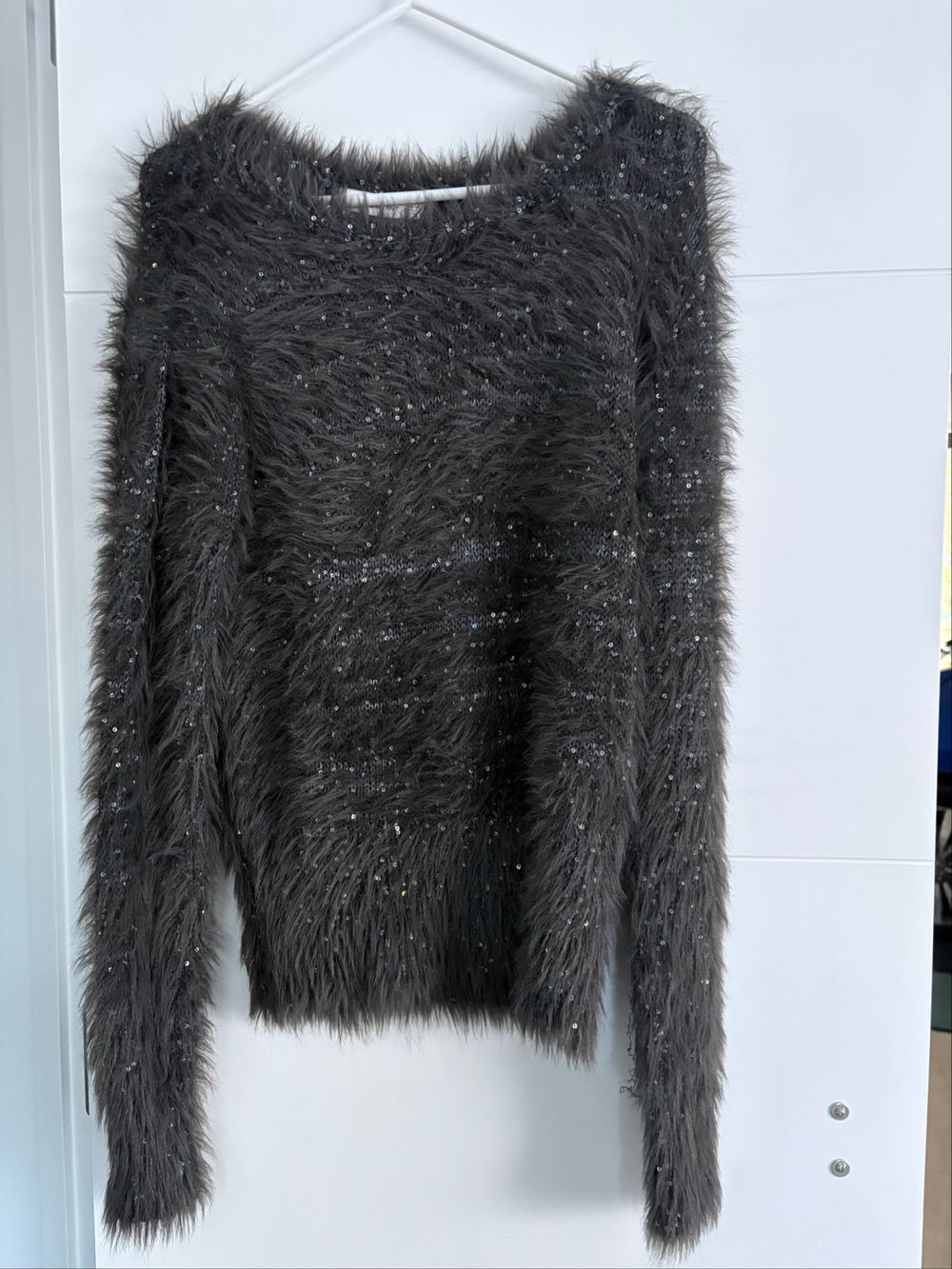 Zara Grey Fuzzy Sequin Knit Jumper