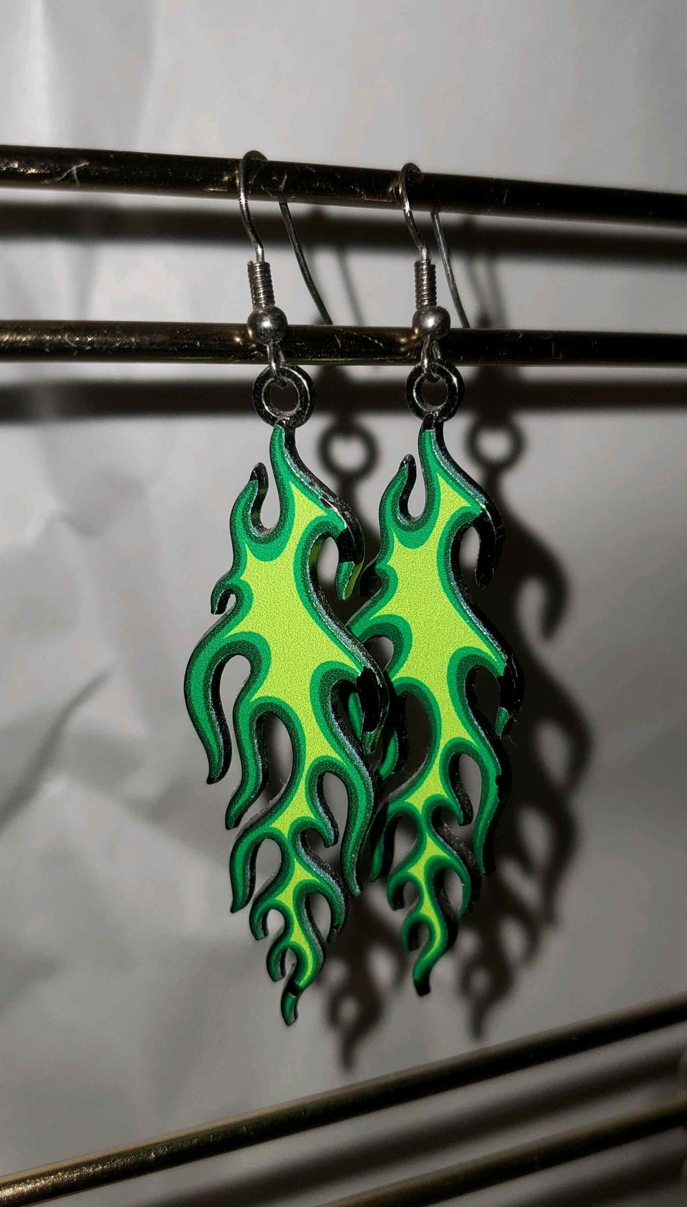 Green Flame Drop Earrings