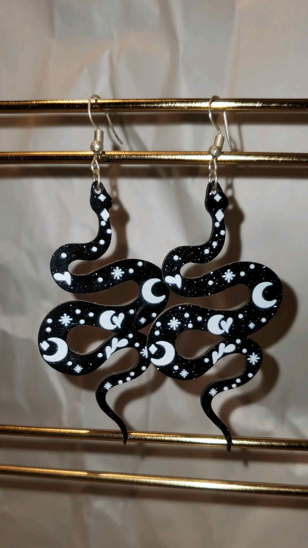 Black Snake Shaped Drop Earrings