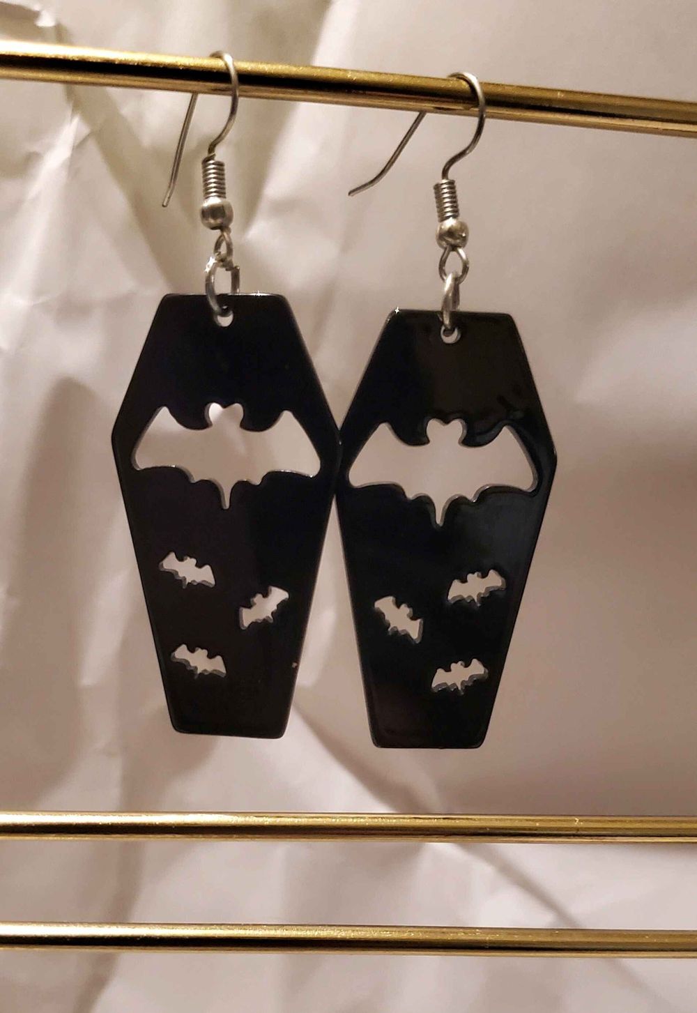 Black Coffin Bat Cutout Earrings