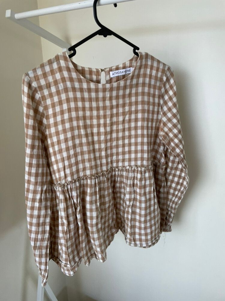 Atmos&Here Brown Gingham Peplum Blouse