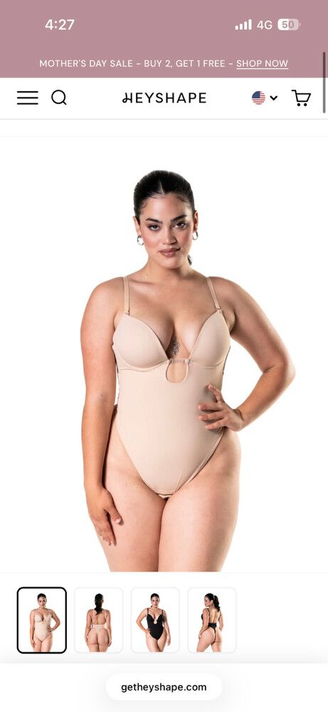 Hey Shape Plunge Thong Bodysuit Shapewear