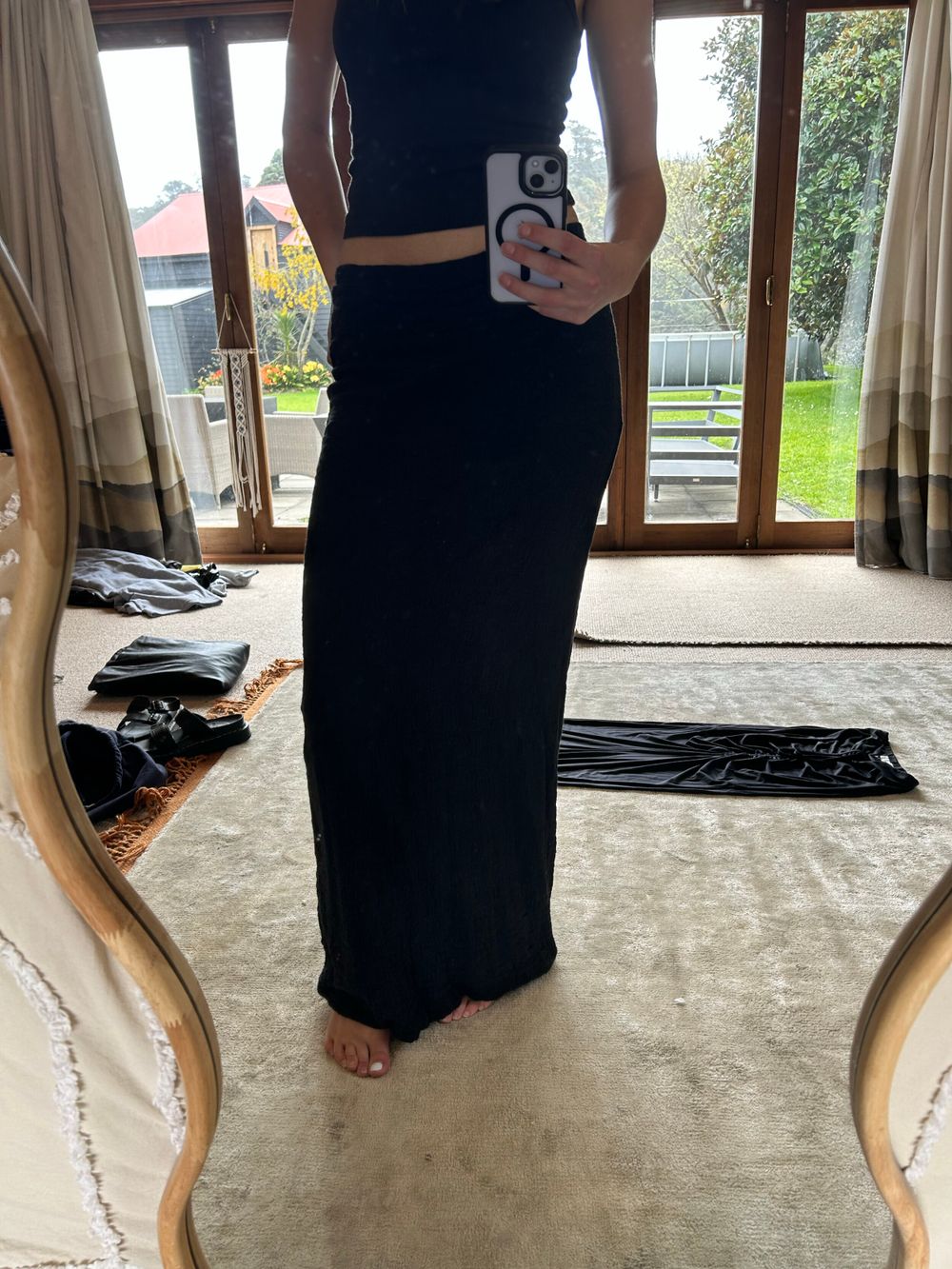 Glassons Black Crinkled Maxi Skirt