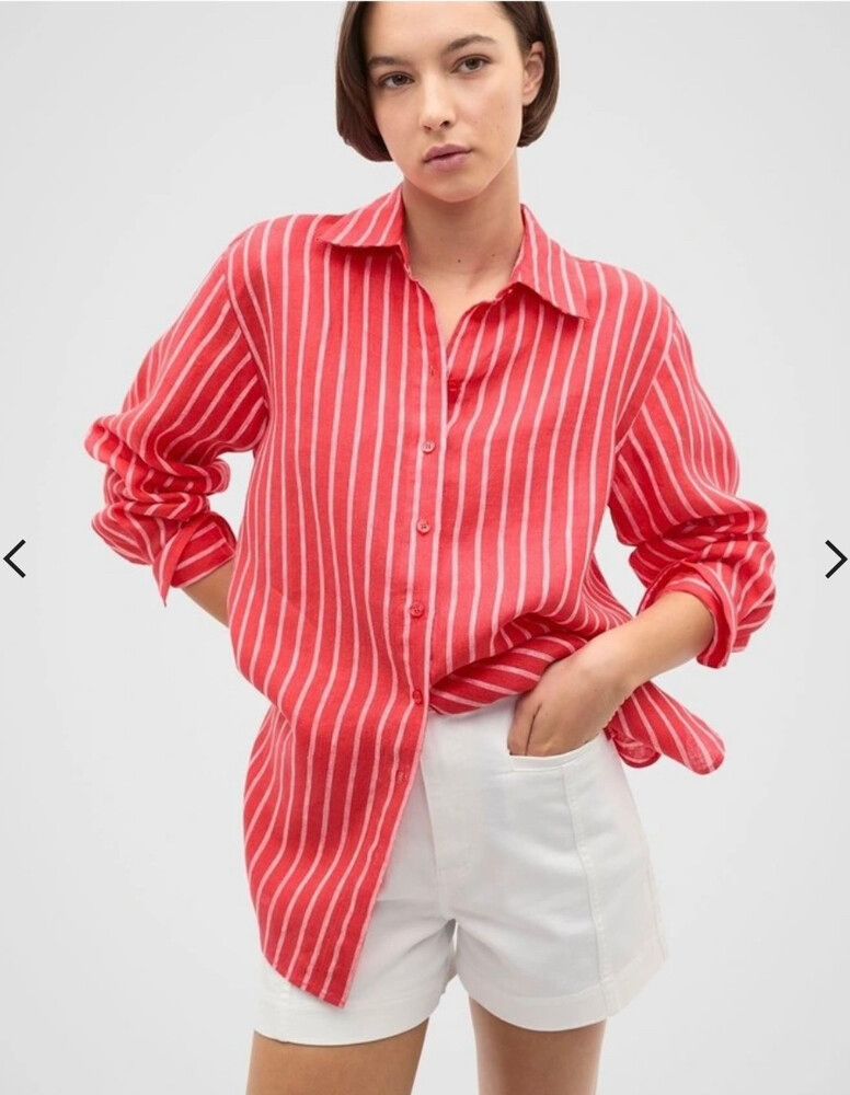 Seed Heritage Red and White oversized Striped Linen Shirt