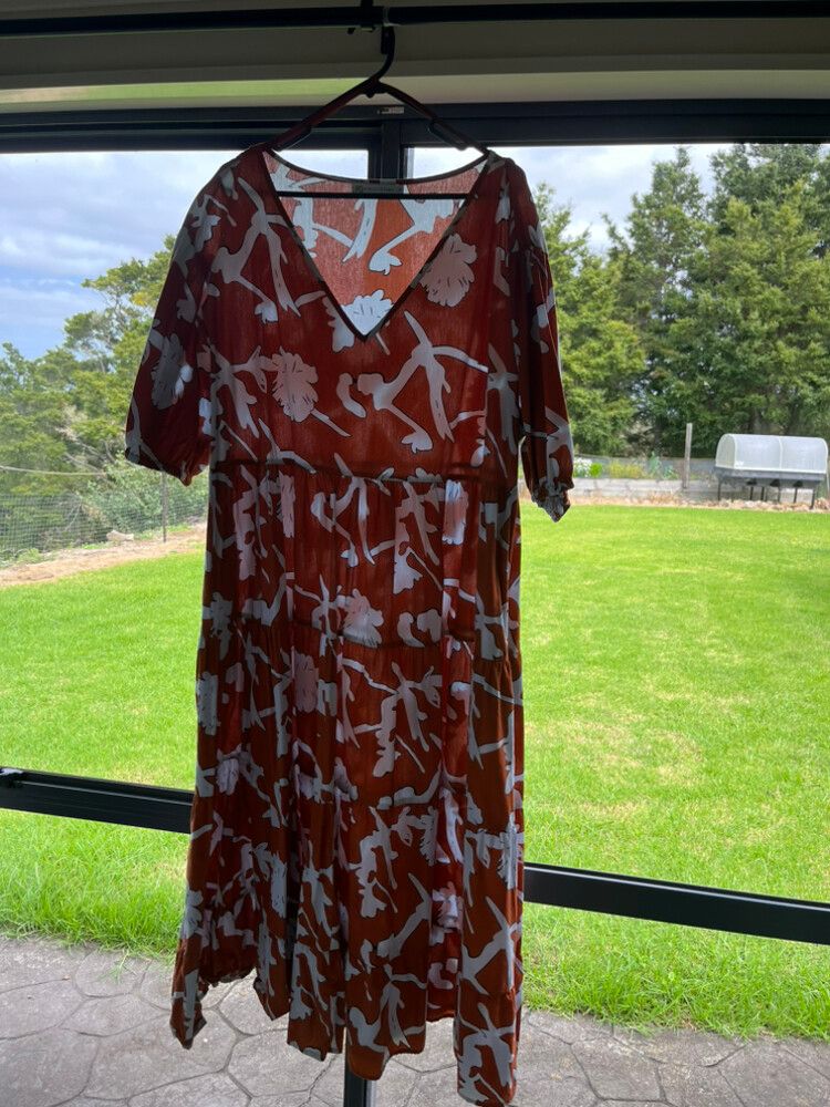 PQ Collection Rust White Floral Dress