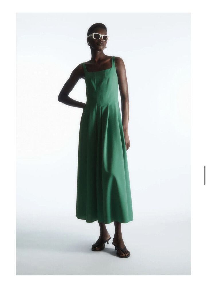 cos stores green dress COS Women's Knitted Pleated Maxi Dress in Green