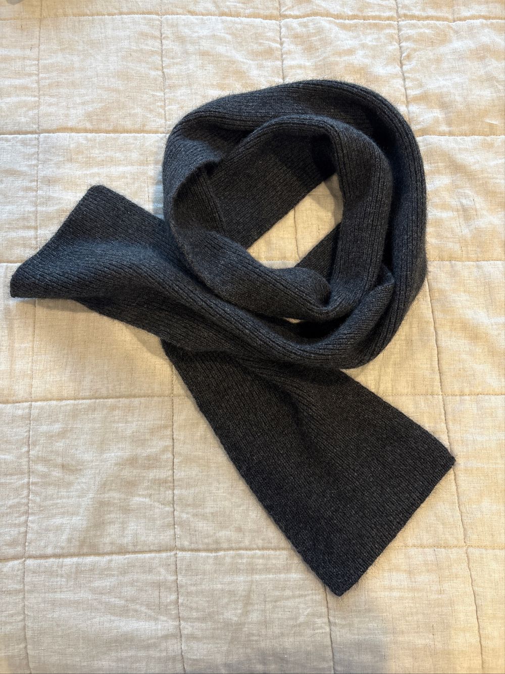 Possum Merino Ribbed Charcoal Scarf