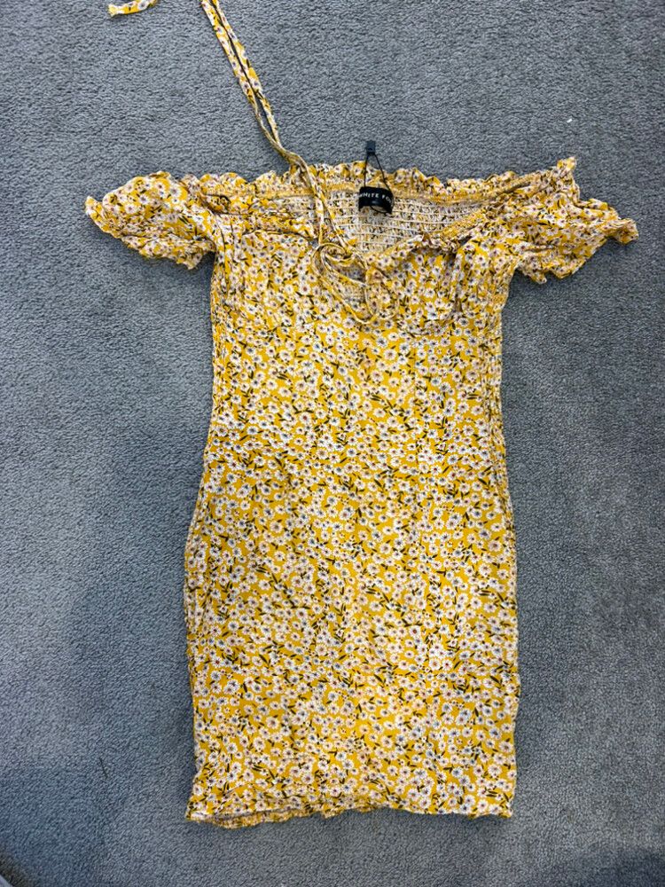 White Fox Boutique Off-Shoulder Mini Dress, Yellow - Size XS