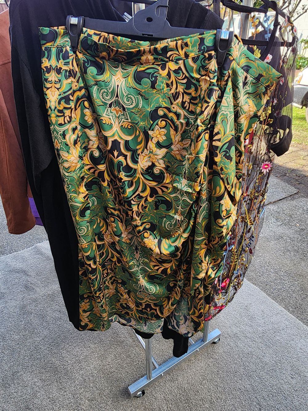 Green & Gold paisley satin skirt