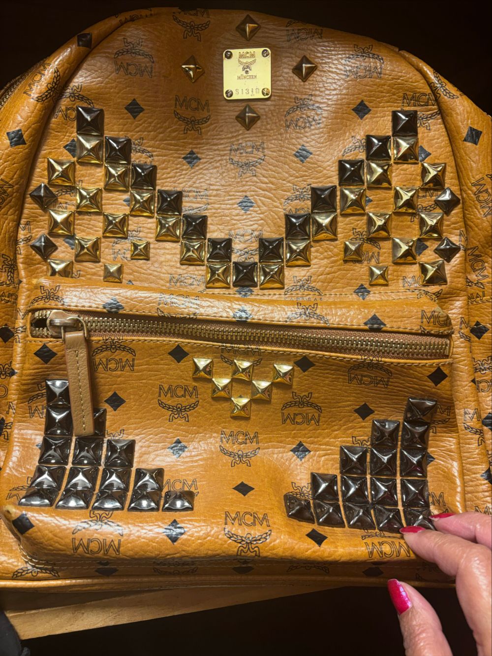 MCM Brown Studded Backpack
