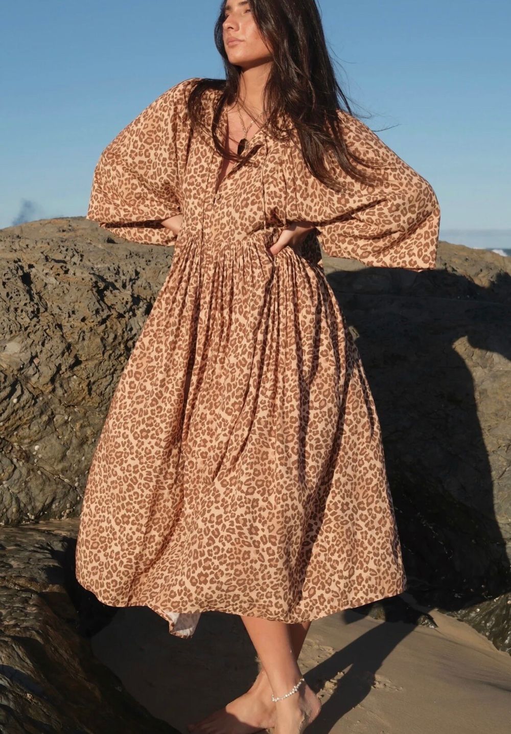 Coven & Co Savanna Midi Dress - Leopard Print Modern Boho Dress