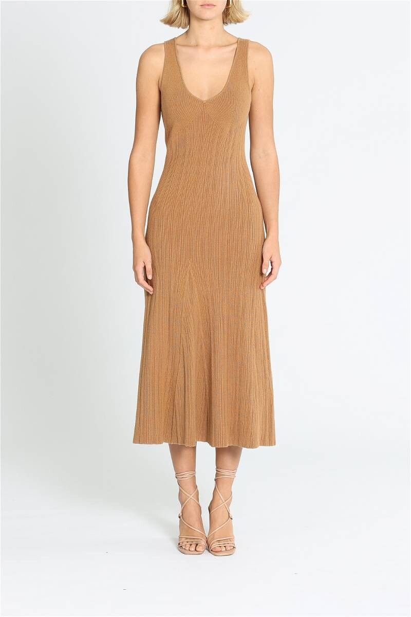 anna quan brown dress Anna Quan Penelope contrasting-trim Knitted Dress | Brown