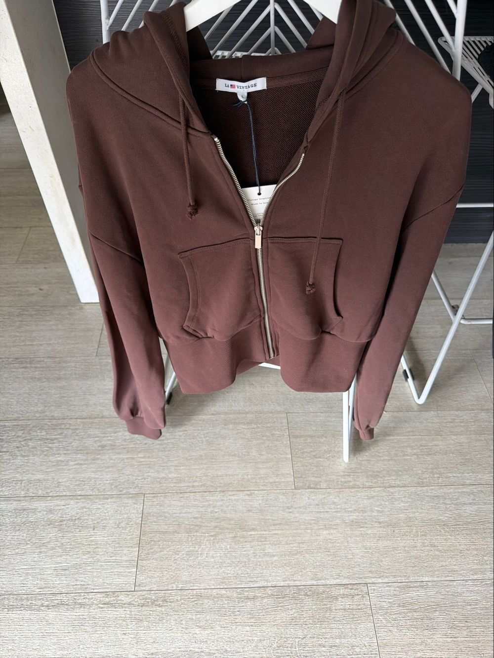La Vintage Espresso Cinched Zip Through Hoodie