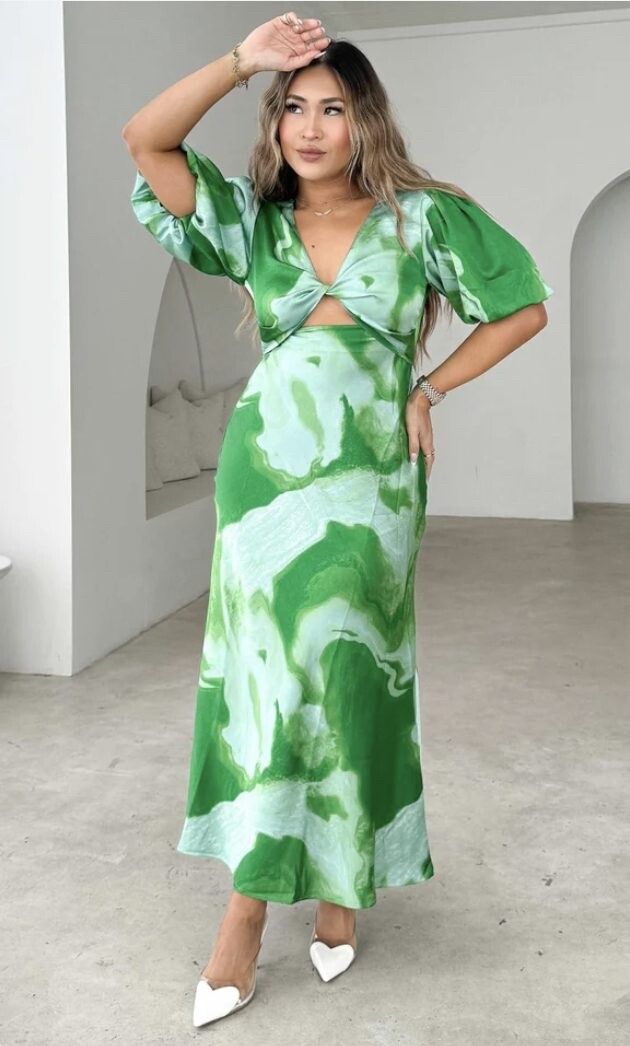 Amica Green Marble Print Midi Dress