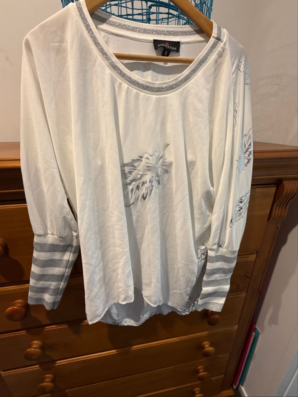 Augustine White Silver Feather Top