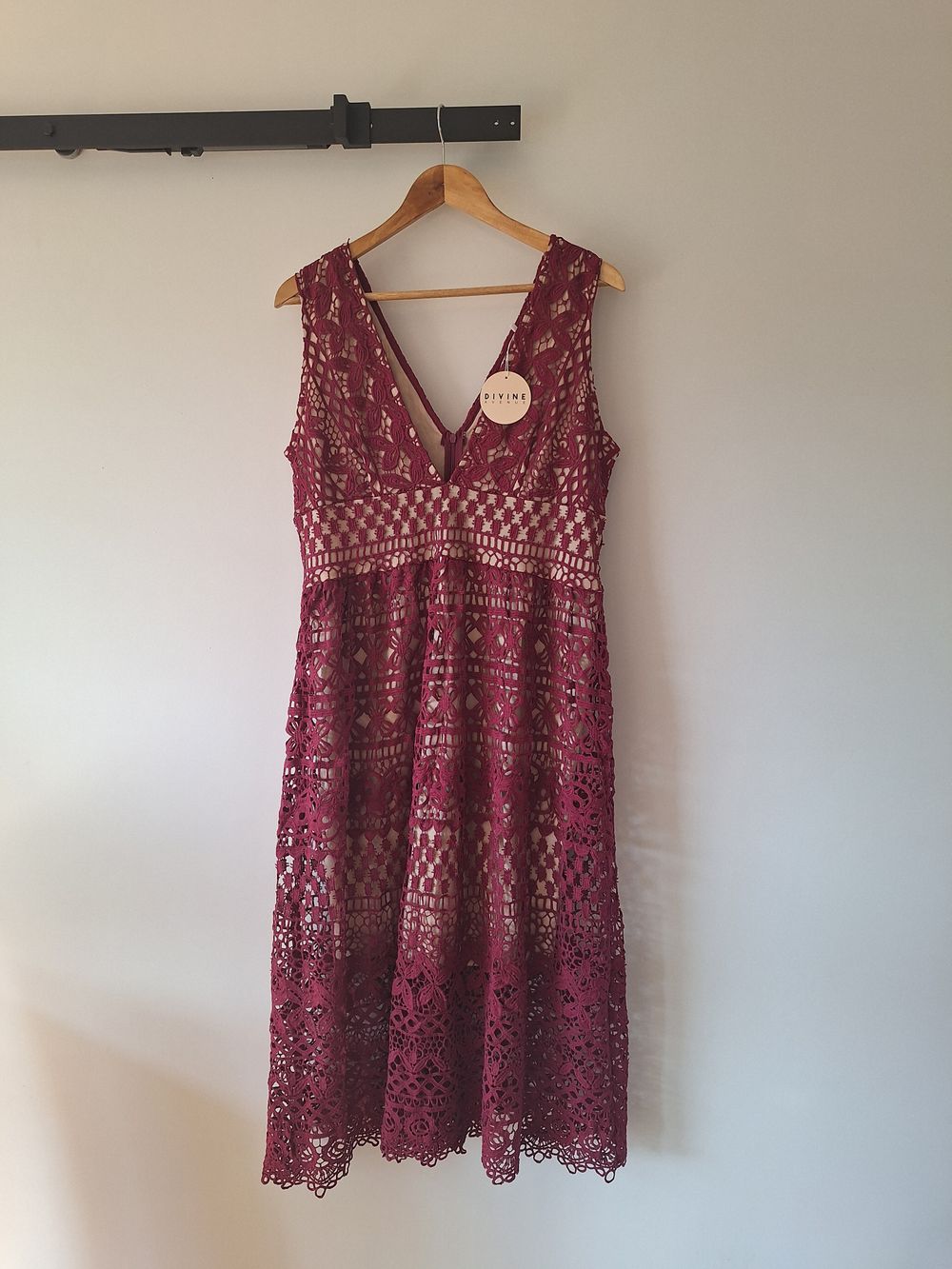 open lace back dress Park Avenue Red Matte Jersey Knit Collared Dress
