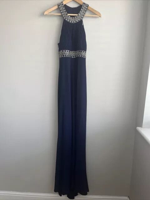 JS Boutique Navy Crystal Embellished Racerback Halterneck Occasion Dress