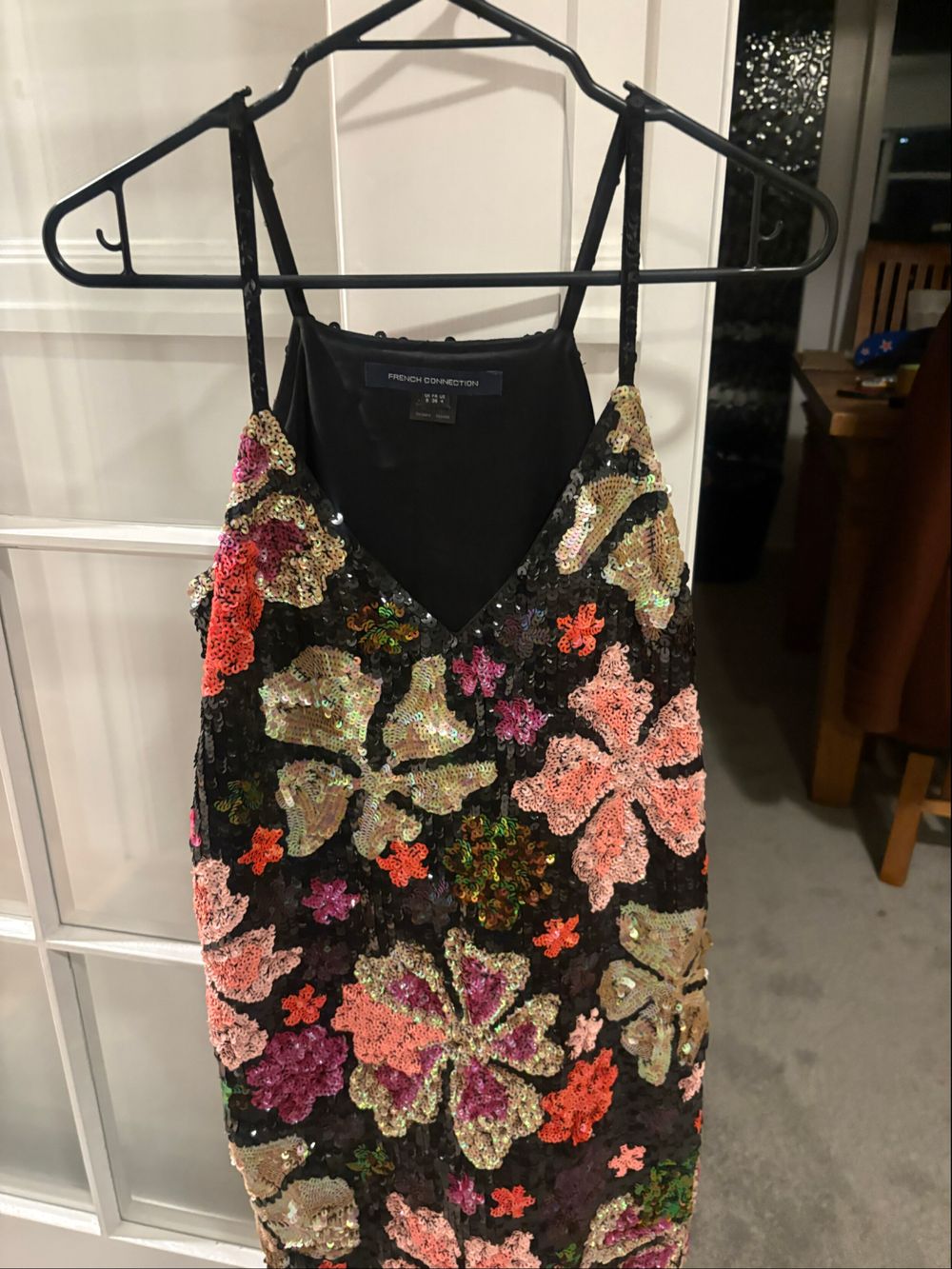 french connection sequin flower dress French Connection Aloha Spring Floral Sequin Cocktail Dress