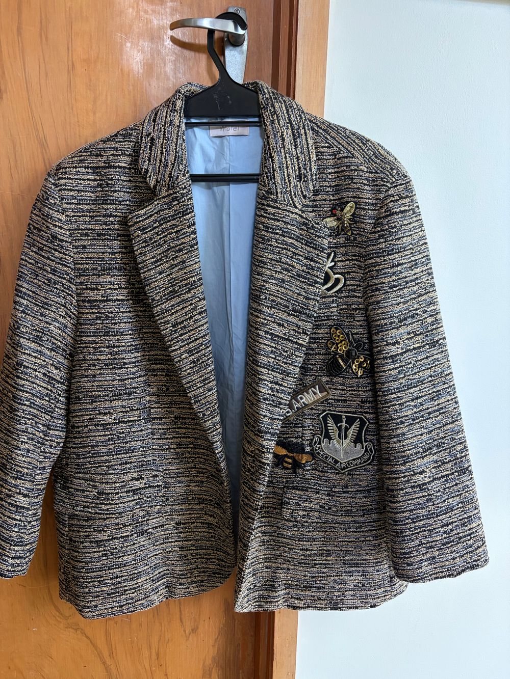 Motel Black and Gold Tweed Embellished Jacket