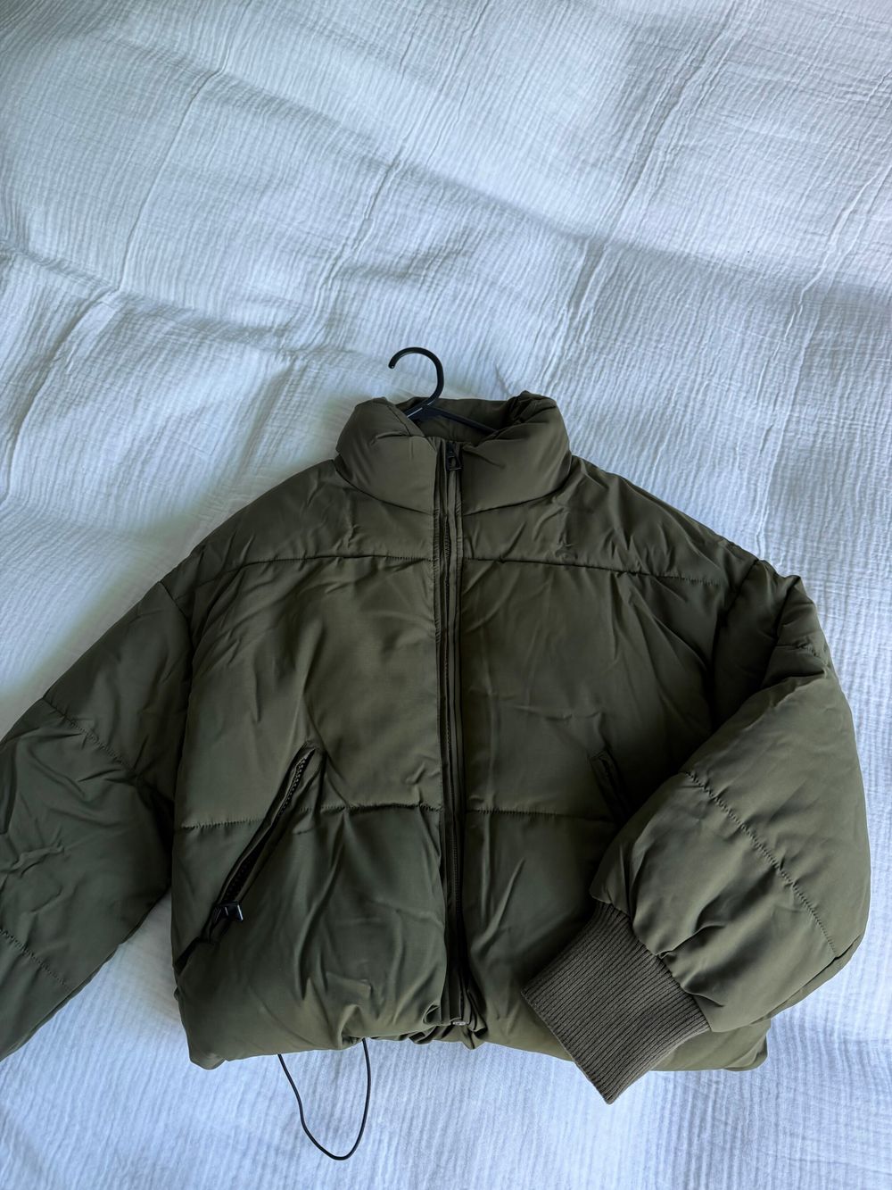 Cropped Khaki Puffer Jacket