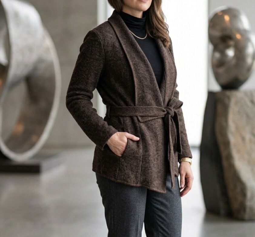 David Lawrence Merino wool Brown Knit Cardigan