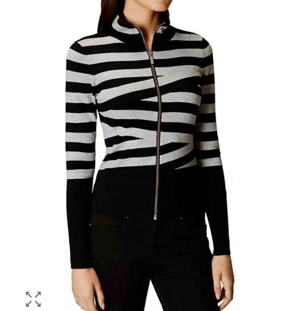 Karen Millen Black And Grey Striped Zip-Up Cardigan