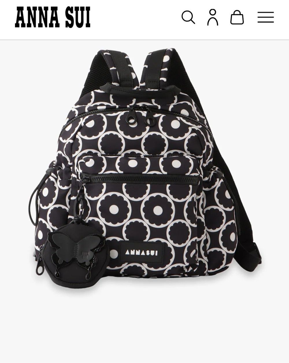 Anna Sui Black and White Floral Backpack
