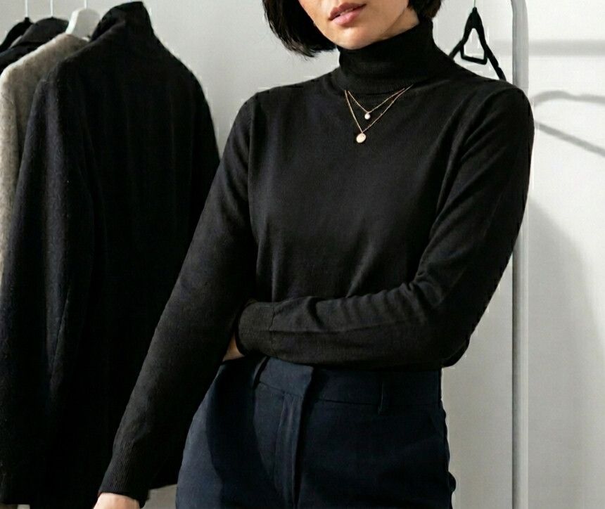 100% merino Wool Black Roll Neck Jumper