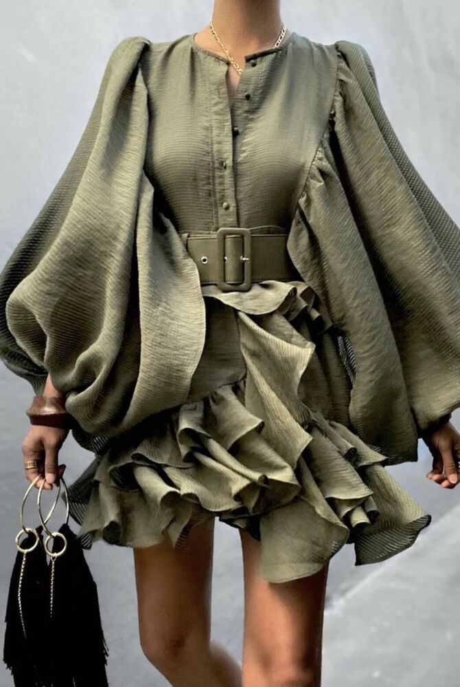 knee length dresses for ladies Shona Joy Charlotte Plunged Draped Mini Dress in Khaki – Coco & Lola main image 0