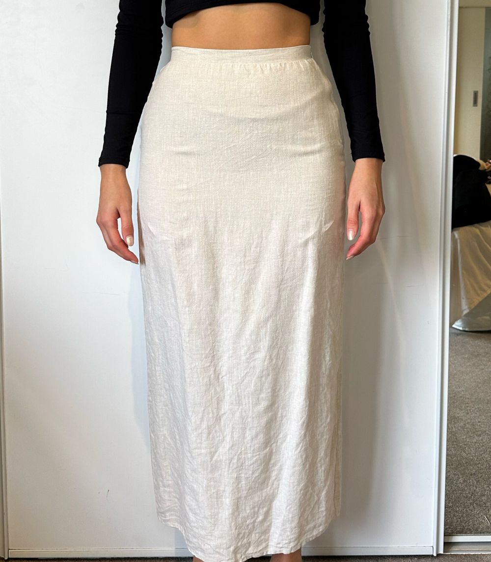 DISSH Beige Linen Midi Skirt