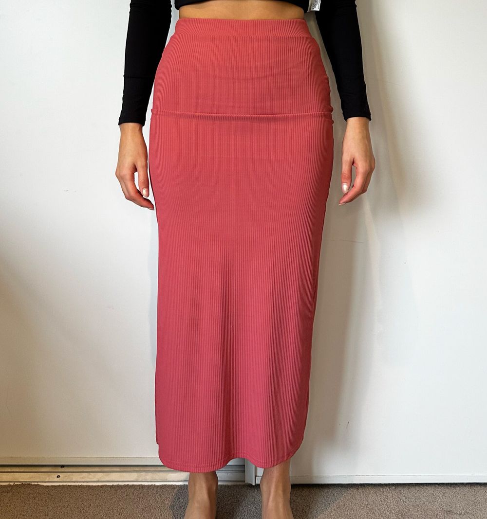 SHEIN Pink Ribbed Midi Skirt