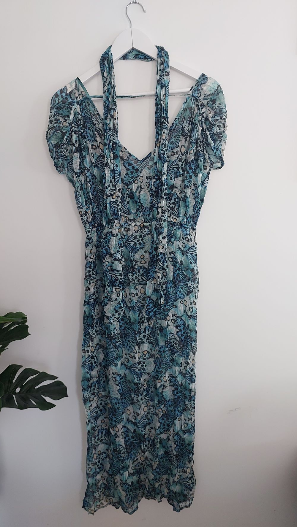 Blue Butterfly Print Maxi Dress