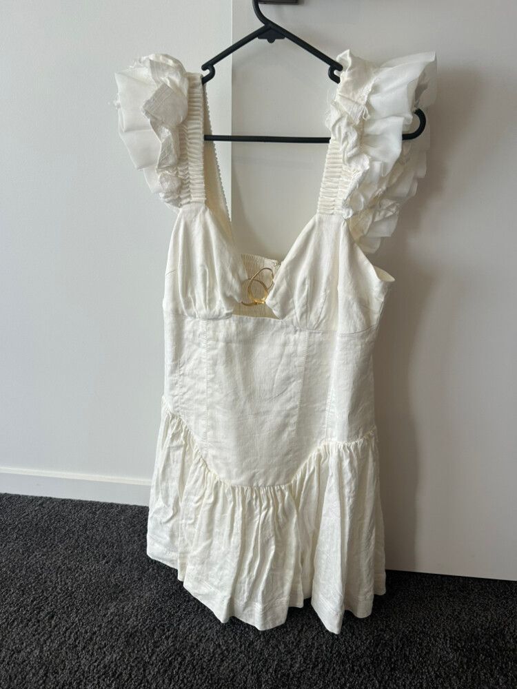 Aje - Aje White Simone Frill Mini Dress on Designer Wardrobe Aje - Aje White Simone Frill Mini Dress on Designer Wardrobe