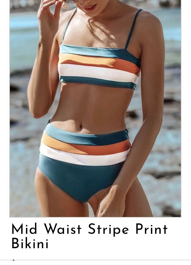 Mid waist striped bikini set