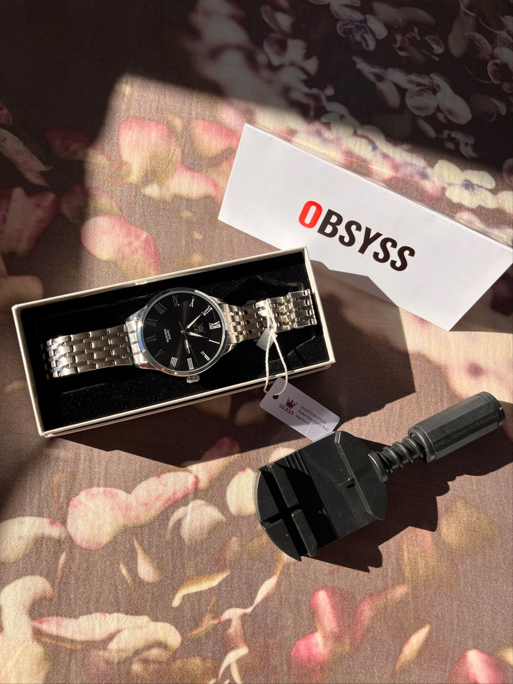 Olevs Black Dial Silver Watch