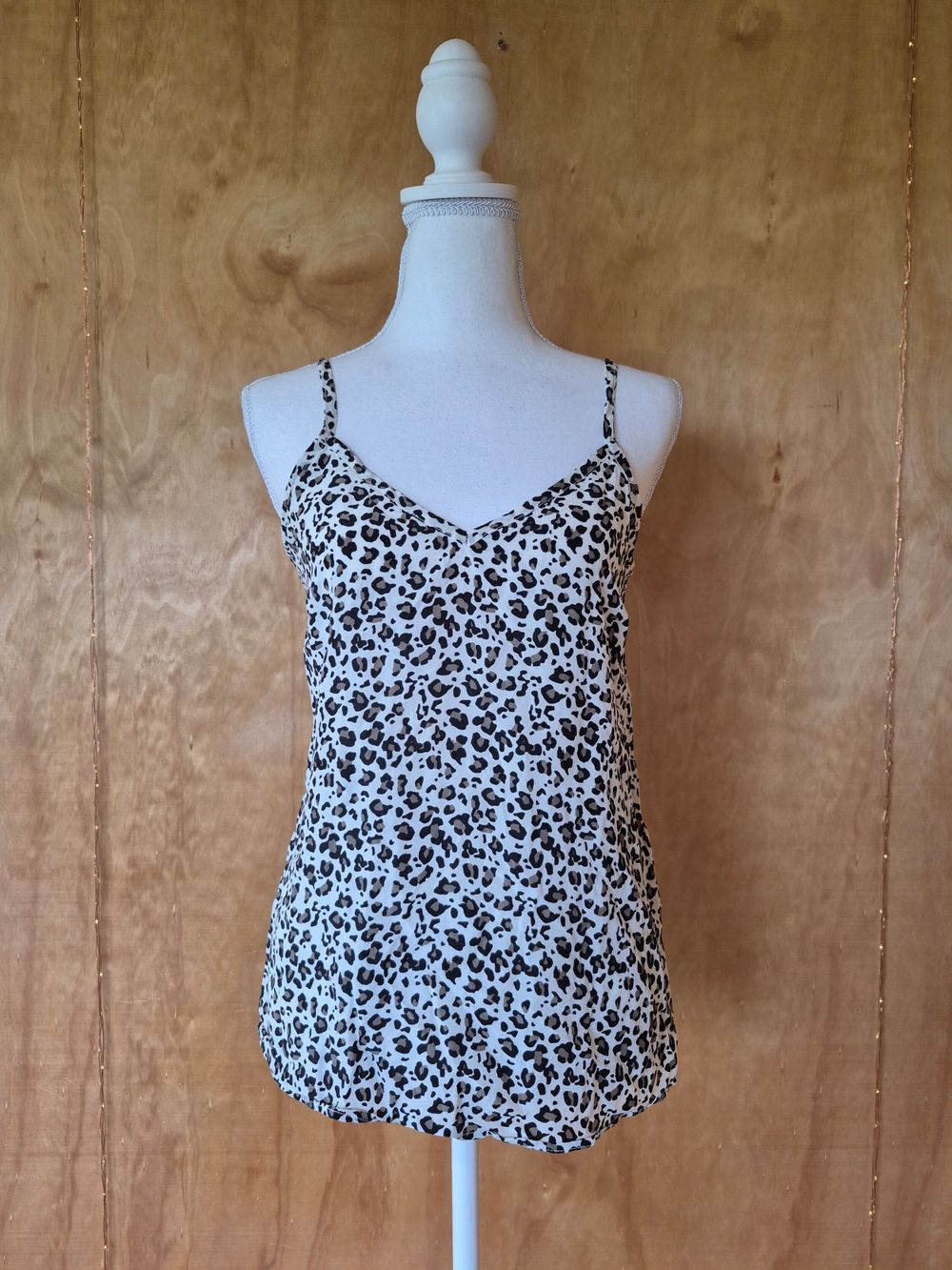 Moochi White Leopard Print Silk Camisole
